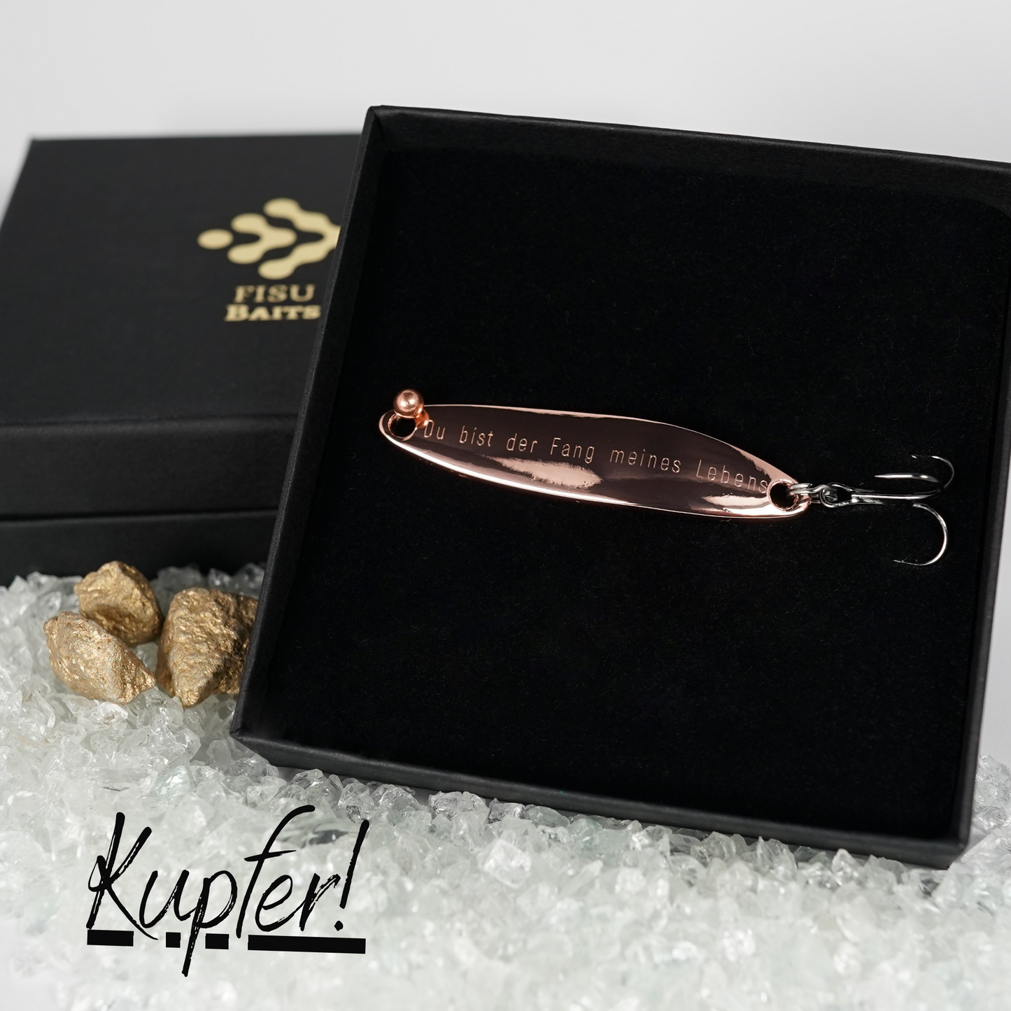 Geschenk für Angler, veredelte Angelköder mit Gravur "Du bist der Fang meines Lebens"