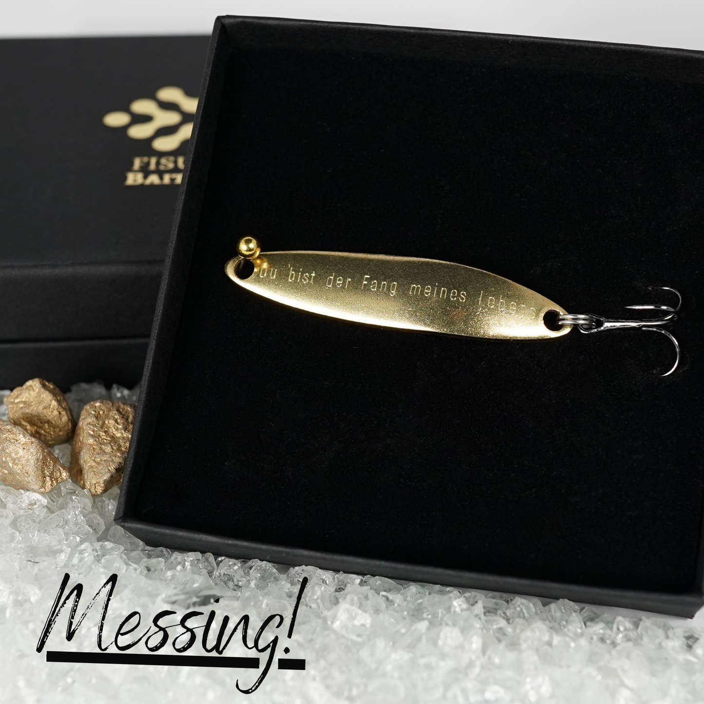 Geschenk für Angler, veredelte Angelköder mit Gravur "Du bist der Fang meines Lebens"