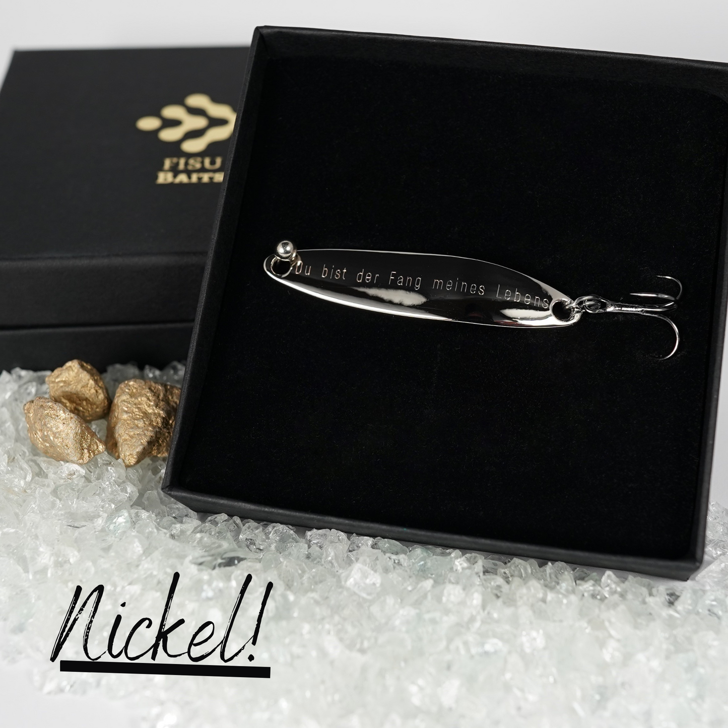 Geschenk für Angler, veredelte Angelköder mit Gravur "Du bist der Fang meines Lebens"