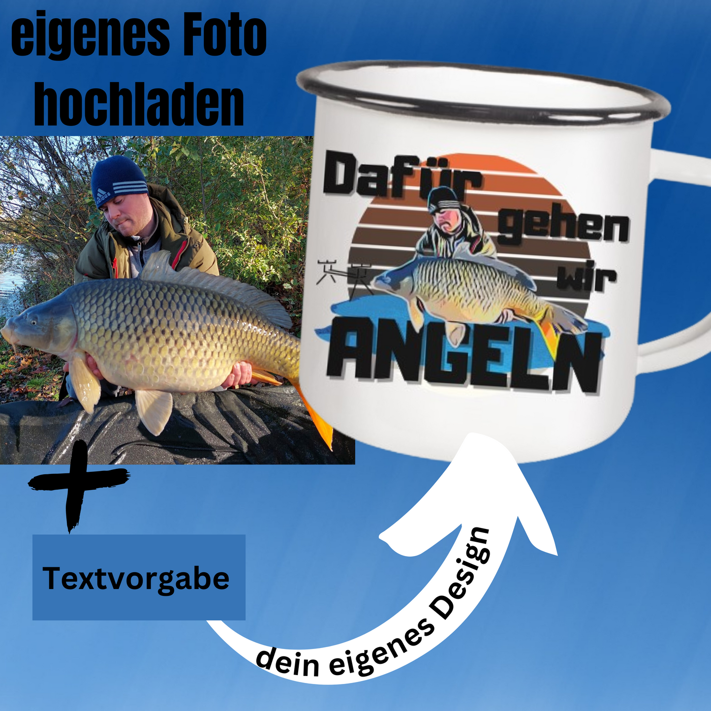 Cartoon Design aus Fotovorlage - Emaille Tasse (Black)