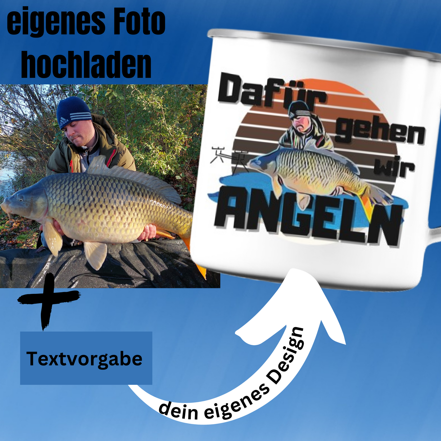 Cartoon Design aus Fotovorlage - Emaille Tasse (Silber)