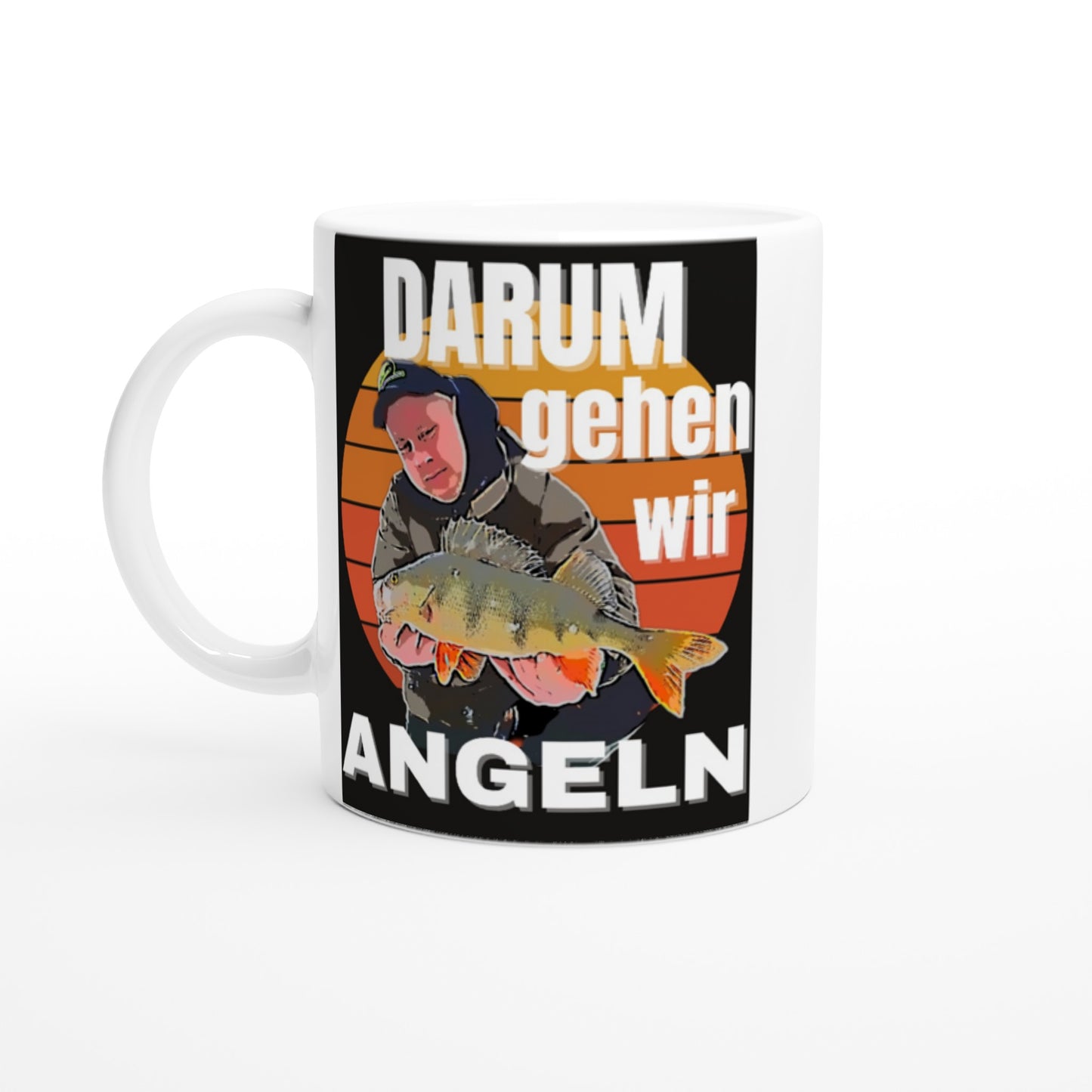 Weiße Tasse, personalisiert mit deinem Fangbild als Cartoon Design