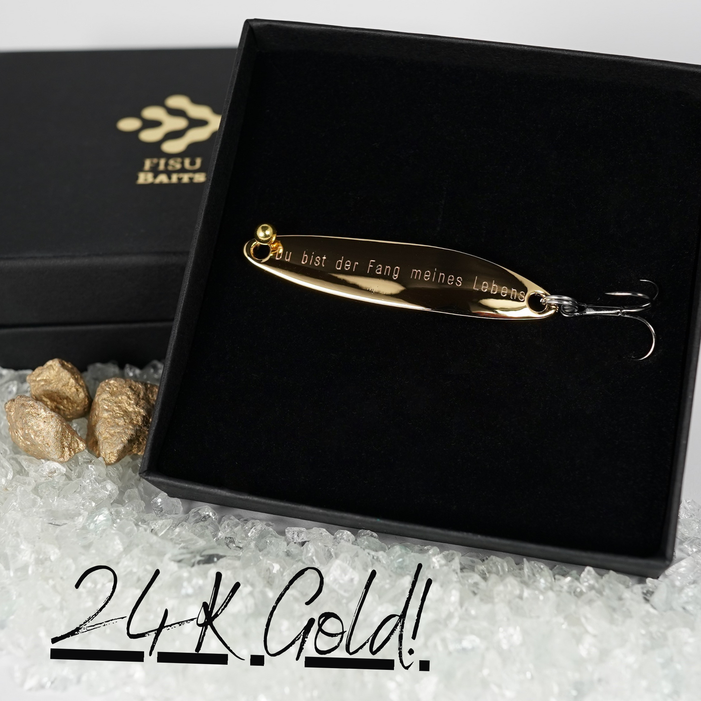 Geschenk für Angler, veredelte Angelköder mit Gravur "Du bist der Fang meines Lebens"