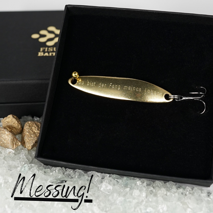 Geschenk für Angler, veredelte Angelköder mit Gravur "Du bist der Fang meines Lebens"