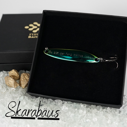 Geschenk für Angler, veredelte Angelköder mit Gravur "Du bist der Fang meines Lebens"