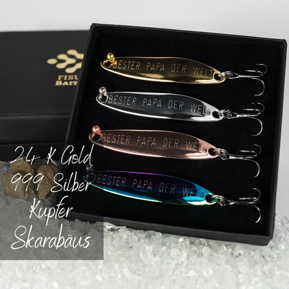 Geschenk für Angler,veredelte Angelköder mit Gravur "BESTER PAPA DER WELT"