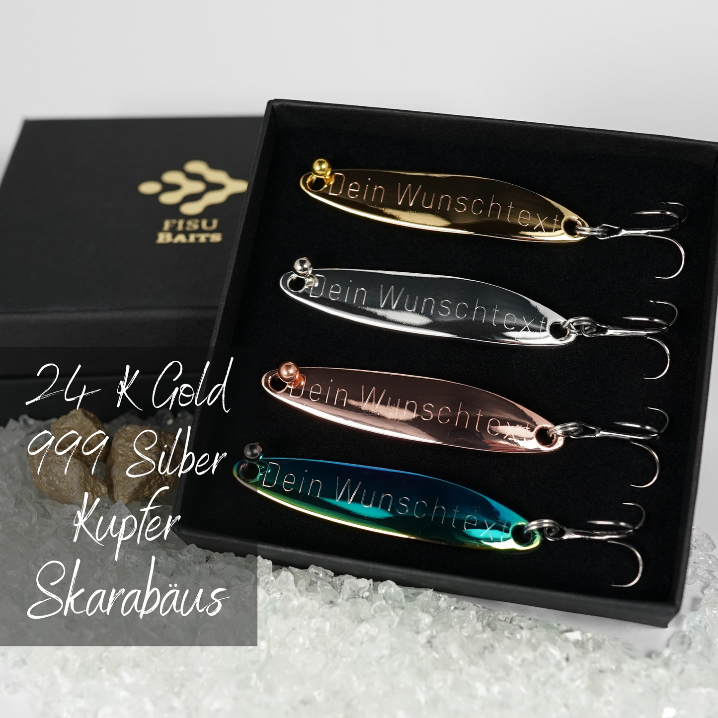 Geschenk für Angler, veredelte Angelköder mit individueller Gravur