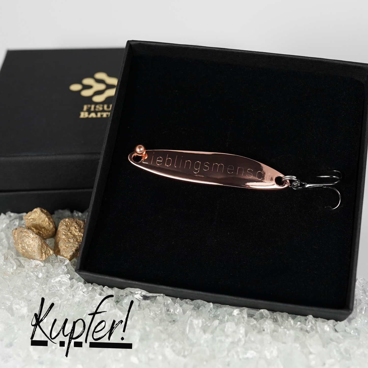Geschenk für Angler, veredelte Angelköder mit Gravur "Lieblingsmensch"