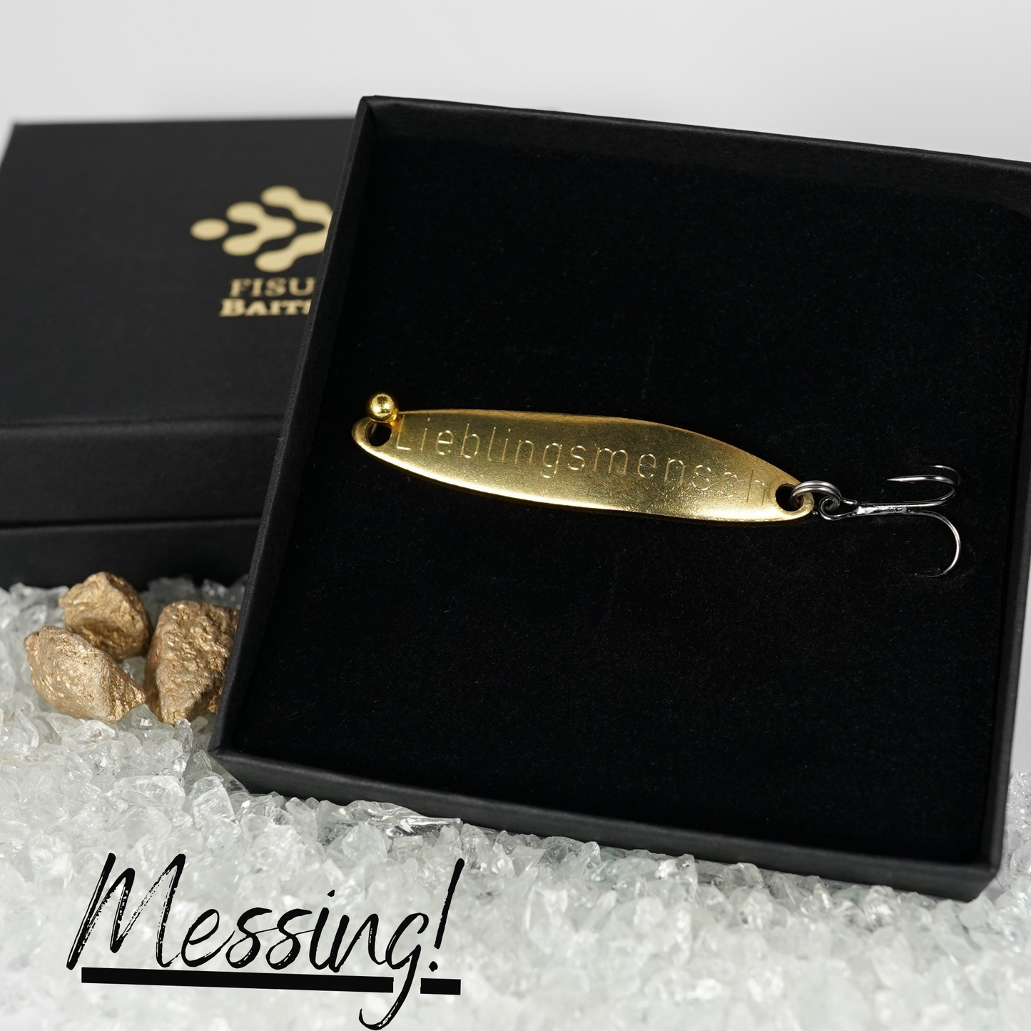 Geschenk für Angler, veredelte Angelköder mit Gravur "Lieblingsmensch"