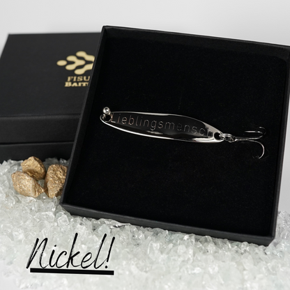 Geschenk für Angler, veredelte Angelköder mit Gravur "Lieblingsmensch"