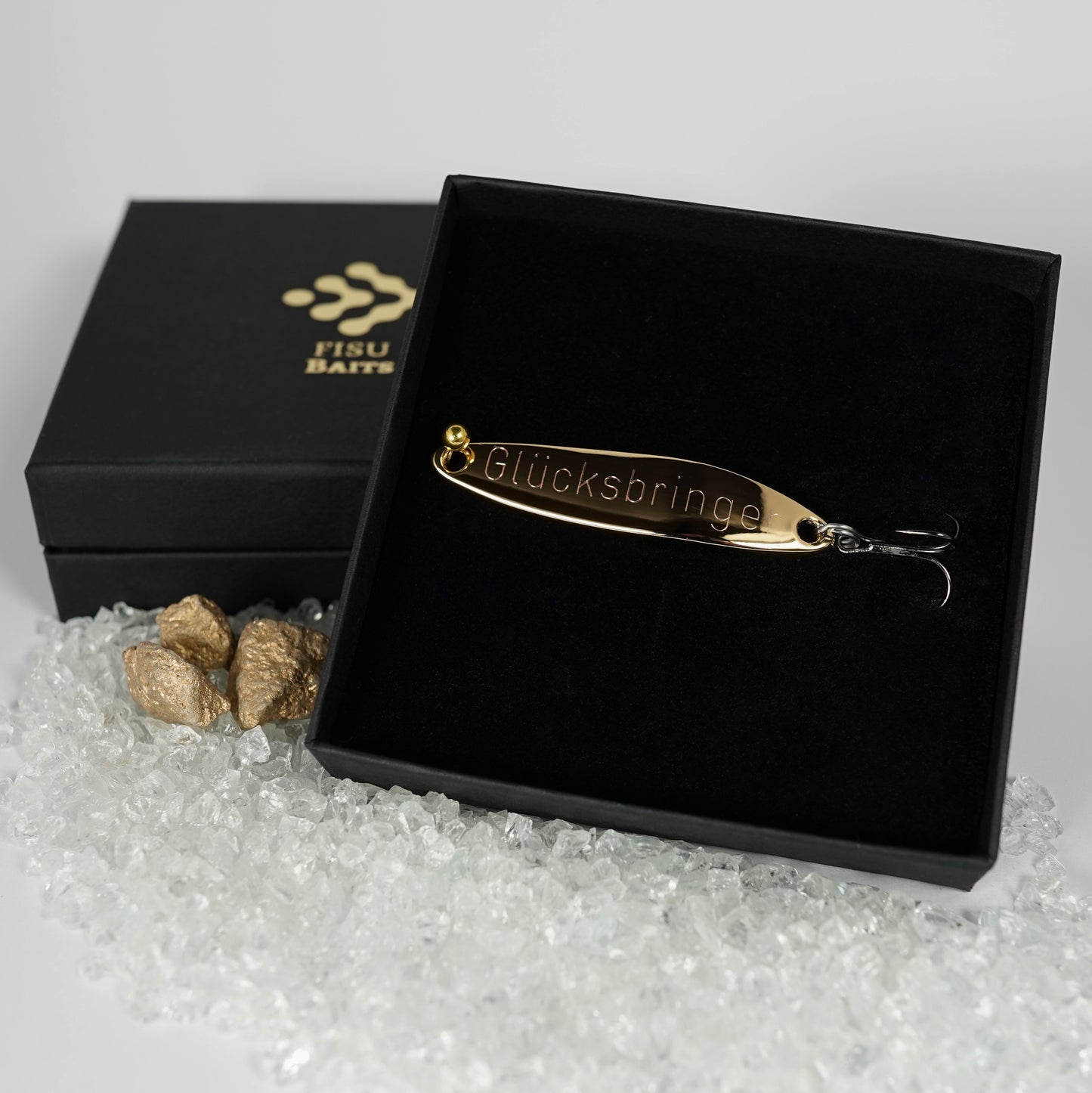 Geschenk für Angler,veredelte Angelköder mit Gravur "GLÜCKSBRINGER"