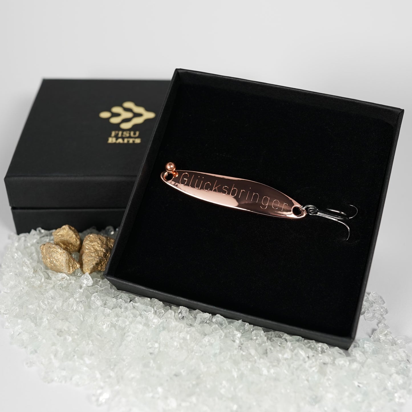 Geschenk für Angler,veredelte Angelköder mit Gravur "GLÜCKSBRINGER"