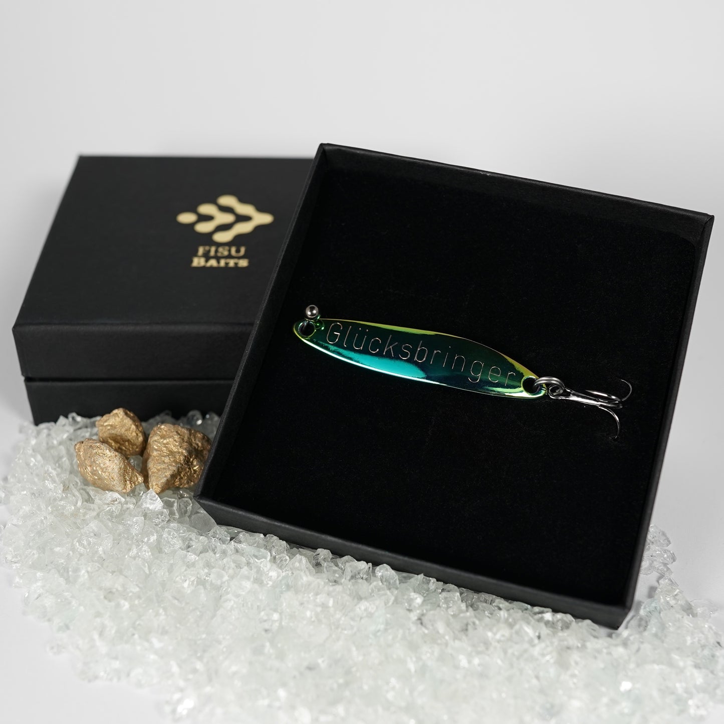 Geschenk für Angler,veredelte Angelköder mit Gravur "GLÜCKSBRINGER"