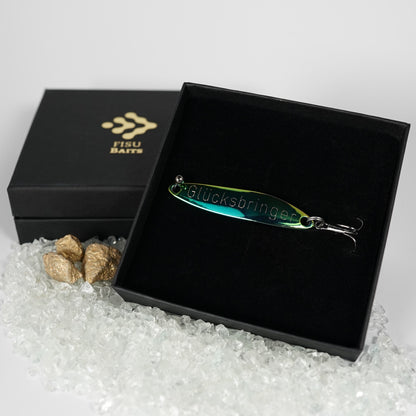 Geschenk für Angler,veredelte Angelköder mit Gravur "GLÜCKSBRINGER"