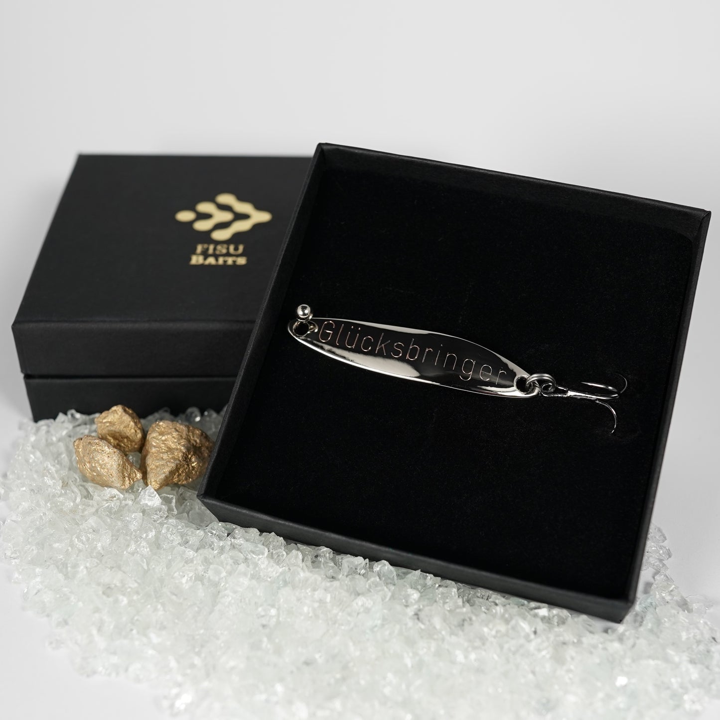 Geschenk für Angler,veredelte Angelköder mit Gravur "GLÜCKSBRINGER"