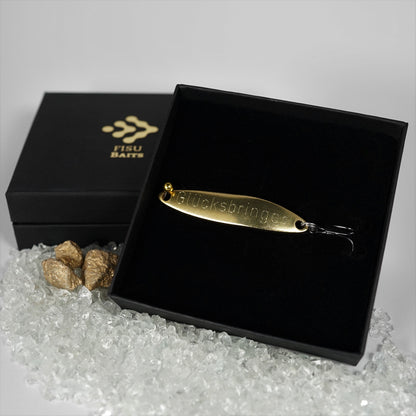 Geschenk für Angler,veredelte Angelköder mit Gravur "GLÜCKSBRINGER"