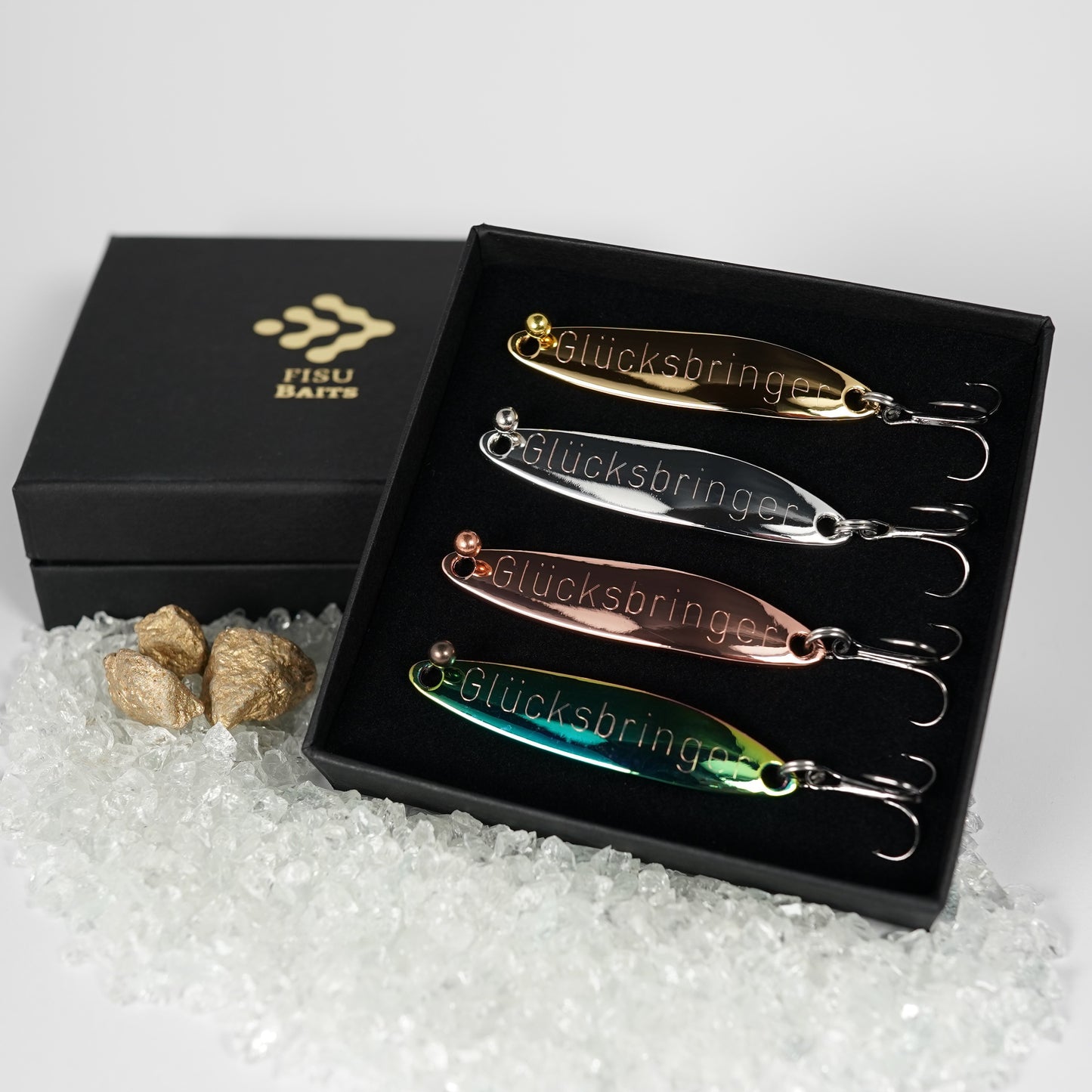 Geschenk für Angler,veredelte Angelköder mit Gravur "GLÜCKSBRINGER"
