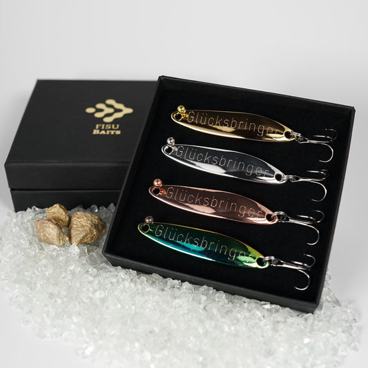 Geschenk für Angler,veredelte Angelköder mit Gravur "GLÜCKSBRINGER"