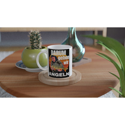 Weiße Tasse, personalisiert mit deinem Fangbild als Cartoon Design