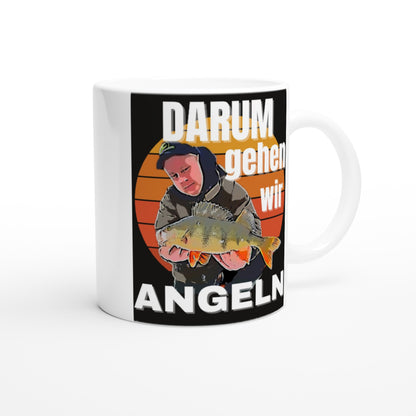 Weiße Tasse, personalisiert mit deinem Fangbild als Cartoon Design